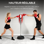 Sac de Frappe sur Pied Punching ball sur pied réglable en hauteur 126-144 cm avec gants, pompe et base de lestage-3