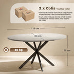 Table à manger extensible ovale pour 4 à 6 personnes, table de cuisine avec rallonge 100-135 cm, effet pierre grise-2
