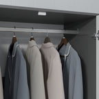 Armoire chambre penderie avec 2 portes à fermeture douce, 3 tiroirs et barre de suspension, 80x50x180cm, gris et blanc-8