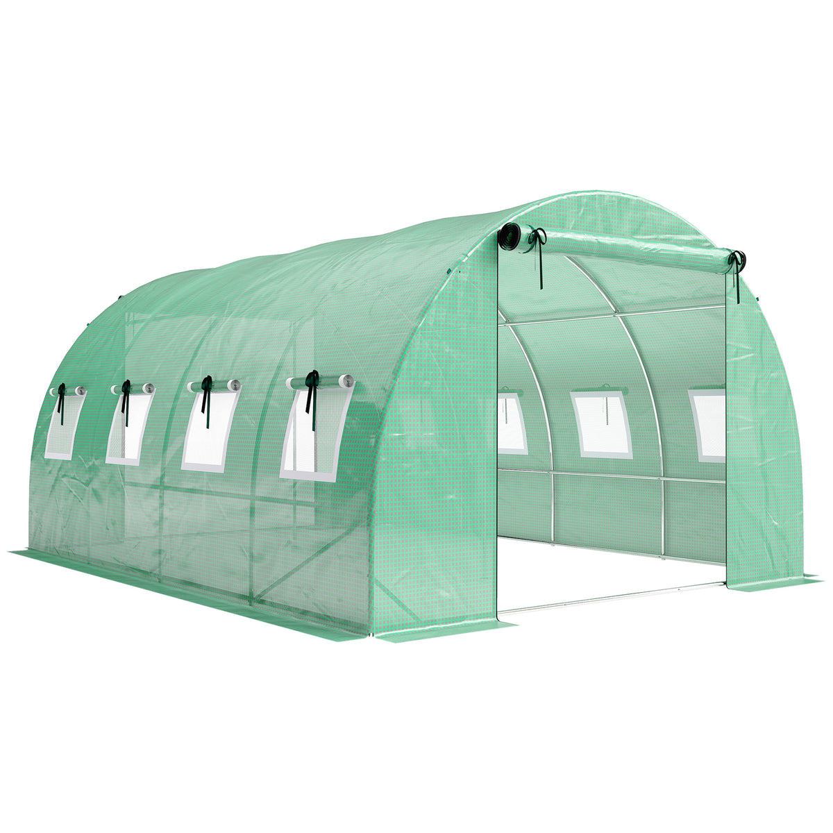 Serre tunnel de jardin 12m², serre de jardin tunnel 295x400x200cm 2 portes et 8 fenêtres bâche PE 140 g/m² vert-0