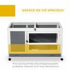Clapier en bois cage à lapin villa pour lapin avec plateau coulissant, porte verrouillable, dessus ouvrable gris-3