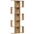 Bibliothèque à 5 niveaux, étagère de rangement en forme S avec 15 compartiments ouverts, 80 x 24 x 200 cm, chêne-0