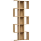 Bibliothèque à 5 niveaux, étagère de rangement en forme S avec 15 compartiments ouverts, 80 x 24 x 200 cm, chêne-0