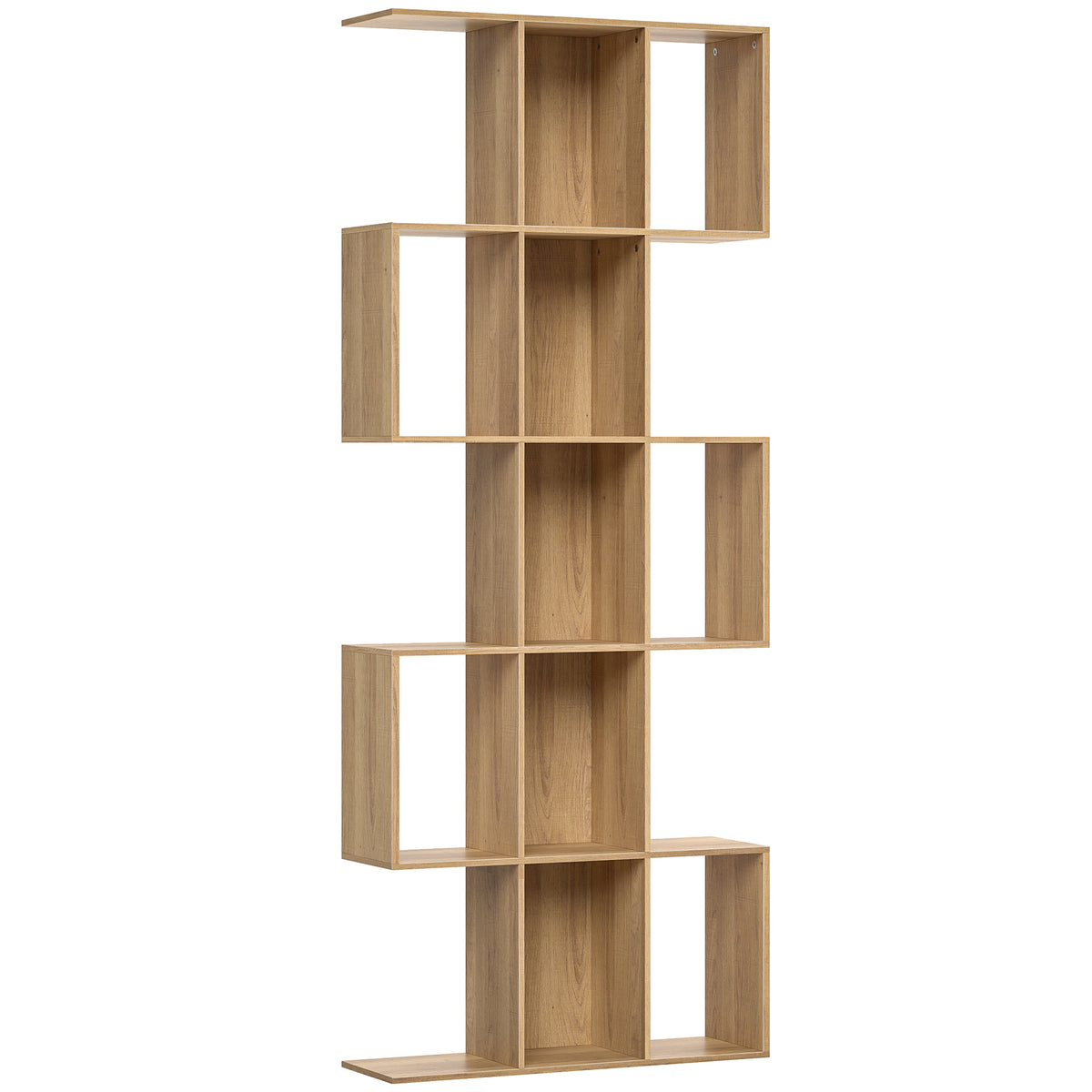 Bibliothèque à 5 niveaux, étagère de rangement en forme S avec 15 compartiments ouverts, 80 x 24 x 200 cm, chêne-0
