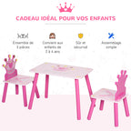 Ensemble table et 2 chaises enfant 3 pièces, pieds en bois massif, table avec chaise motif couronne, pour filles et garçons de 2 à 4 ans, rose-5