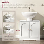 Meuble sous lavabo salle de bain avec placard à portes et étagère réglable, pour bassin avec ou sans pédestal, blanc-7