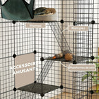 Cage pour chat d'intérieur parc pour chat en acier à 4 niveaux DIY avec 5 portes hamac 1-3 chats 105 x 70 x 140 cm noir-6