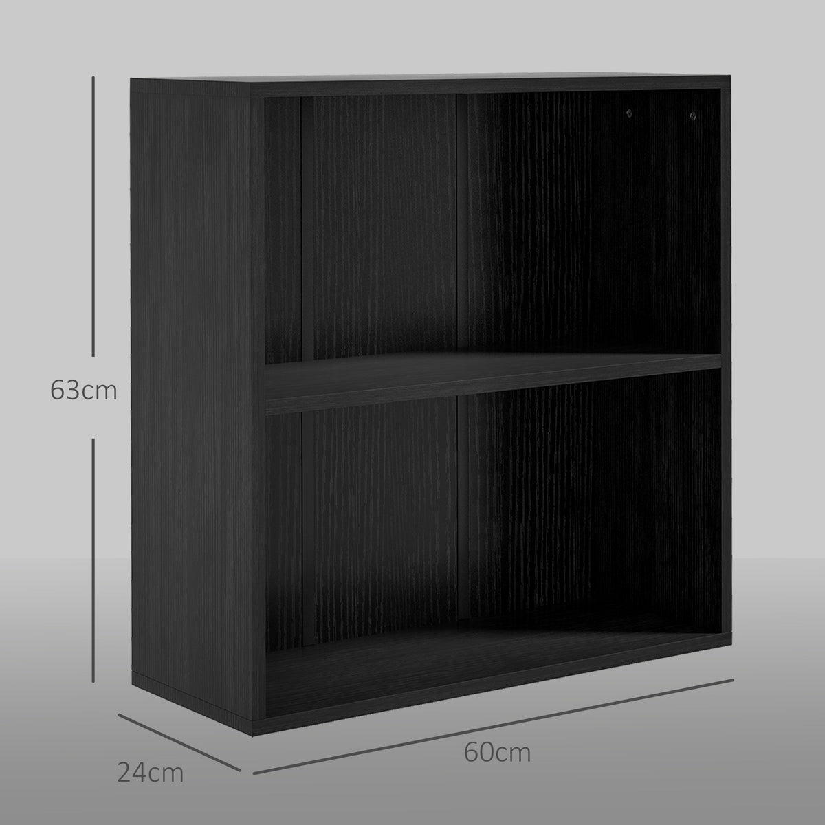 Bibliothèque étagère de rangement avec 2 compartiments et étagère réglable, 60 x 24 x 63 cm, noir-2
