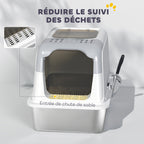 Maison de toilette pour chat bac à litière fermé bac acier inoxydable, nettoyage facile, 60,4 x 40,4 x 41,8 cm, blanc-5