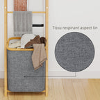 Porte-serviettes bambou avec panier à linge, échelle porte-serviettes avec 1 panier à linge, 43 x 35 x 133 cm, gris-5