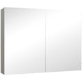Armoire murale salle de bain avec miroir, meuble salle de bain, double portes et étagères réglables, 80x15x60cm, gris-0