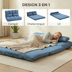 Chauffeuse matelas d'appoint pliant convertible - inclinaison dossier réglable 14 positions - 2 coussins inclus, bleu-4