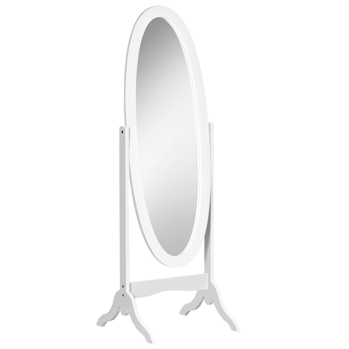 Miroir à Pied Ovale Style Shabby Chic Inclinaison réglable dim. 48L x 46l x 147H cm MDF Blanc-0