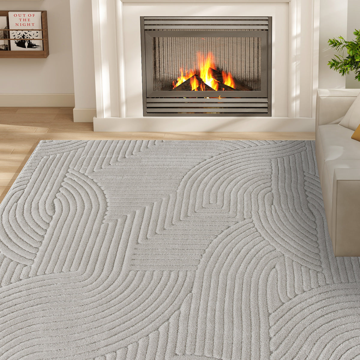 Tapis salon 230 x 160 cm, tapis à poils épais géométrique, moelleux et antidérapant, gris-8
