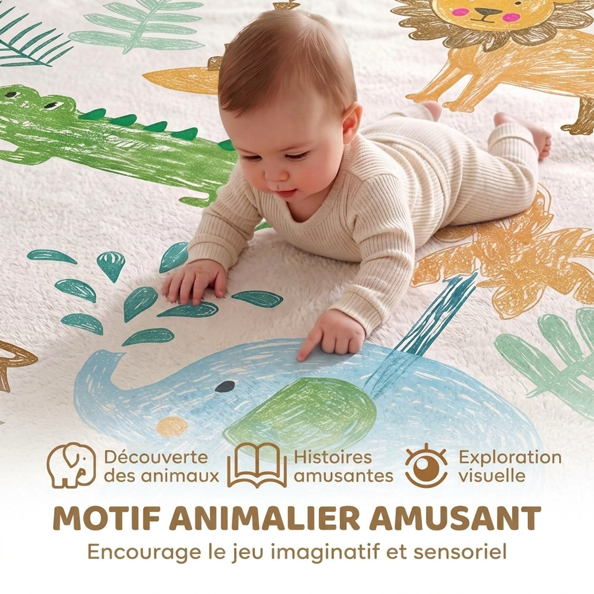 Tapis de Jeu pour Enfants Tapis de Chambre d'Enfant en Mousse Épaisseur 3 cm Motif Animal Base Antidérapante 150x200cm-5