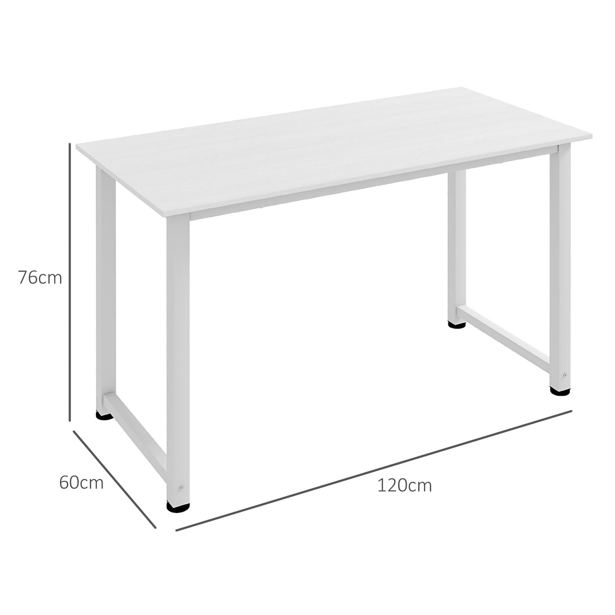 Table d'ordinateur table de salle à manger 120L x 60l x 76H cm Multifonction Grand Plateau Blanc cadre en métal-2
