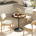 Table à manger ronde 70 cm pour 2 personnes avec plateau en placage de bois massif et piétement en acier marron-7