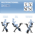 Vélo d'Appartement Pliable 4-en-1 - Ergomètre Magnétique Silencieux avec Cordes de Résistance - Sport Maison et Cardio-training avec Roulettes, Selle Confort et LCD (Max 120kg), Noir-7