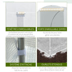 Serre tunnel de jardin 9m², serre de jardin tunnel avec porte et 6 fenêtres, bâche PE 140 g/m² 445 x 200 x 200 cm blanc-3