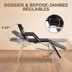 Table de massage pliante, lit de massage 3 zones portable 182 x 62 cm avec appuie-tête et accoudoirs amovibles, noir-3