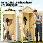 Armoire de Jardin en Bois Toit Acier Galvanisé Texture Gaufrée Étagères Réglables 85x58x213cm Bois Naturel-3