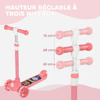 Trottinette enfant 3 Roues Lumineuses LED Hauteur Guidon réglable frein à Friction arrière de 2 à 6 ans Rose-3