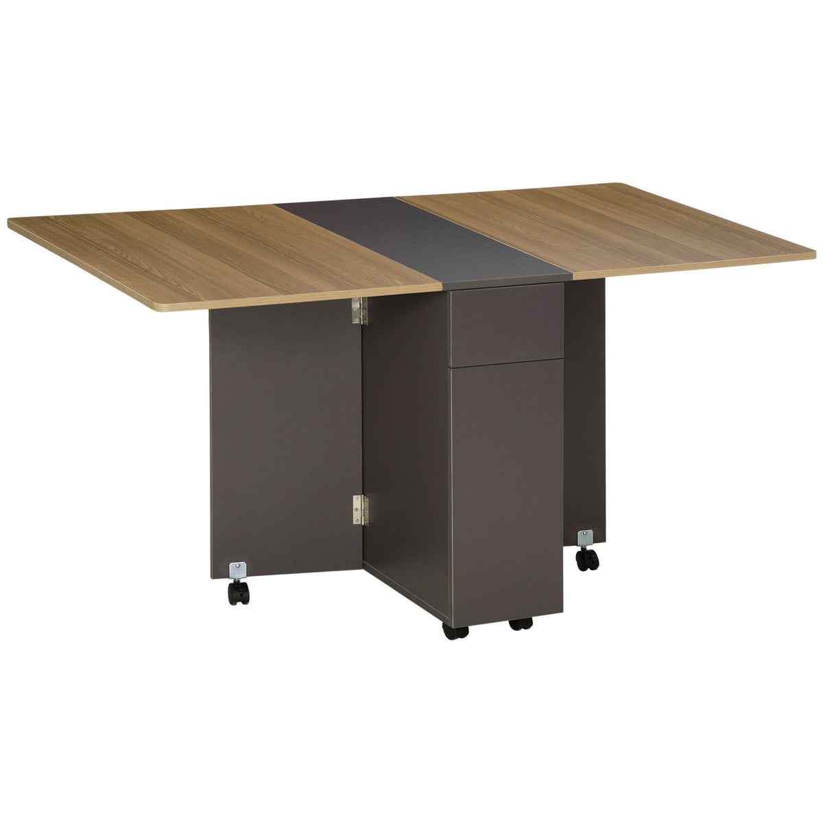 Table de salle à manger pliante sur roulettes avec rangement 2 tiroirs et 1 placard 76 x 140 x 74 cm-0