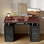Bureau d'ordinateur, bureau informatique 120 x 55 cm avec plateau pour clavier, 3 tiroirs, pour chambre, domicile, noir-5