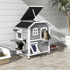 Maison Extérieur pour Chat Abri Extérieur en Bois pour Chats Errants 2 Étages Toit Ouvrant Bitumé 99,5x76x91cm Gris-1