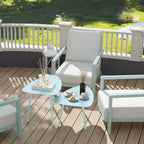 Lot de 2 tables basses de jardin, tables d'appoint gigognes triangulaires, cadre en acier patins ajustables bleu clair-7