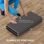 Tapis de gymnastique yoga pilates fitness pliable en 4 avec poignées revêtement synthétique 240 x 120 x 5 cm gris-3