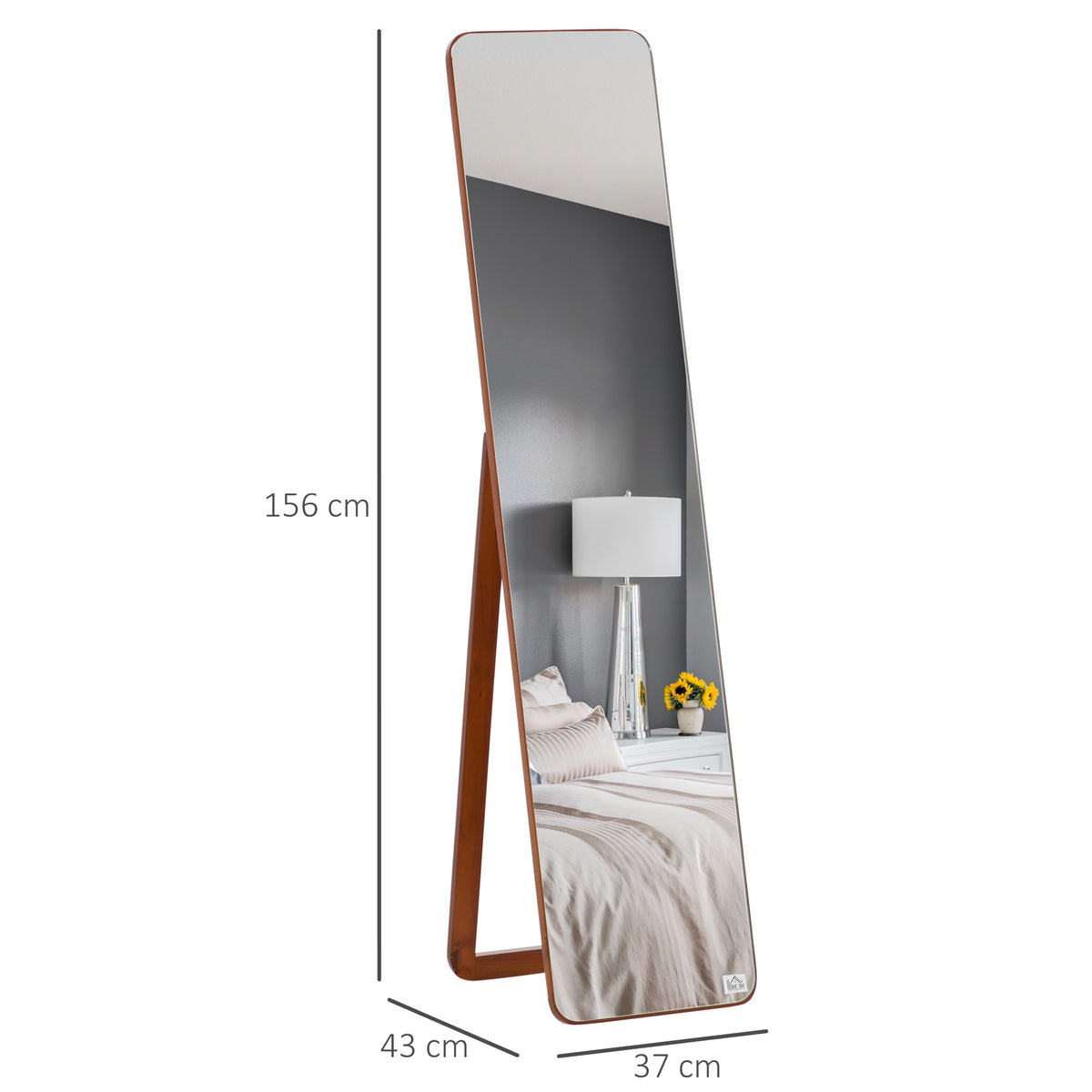 Grand miroir pleine longueur rectangulaire, 37 x 160 cm - miroir sur pied ou mural - pour chambre à coucher, salon et dressing, noyer clair-2
