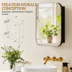 Armoire Murale Salle de Bain avec Miroir, 40 x 10 x 51 cm, avec Porte Miroir à Fermeture Douce et Étagères Réglables, Noir-3