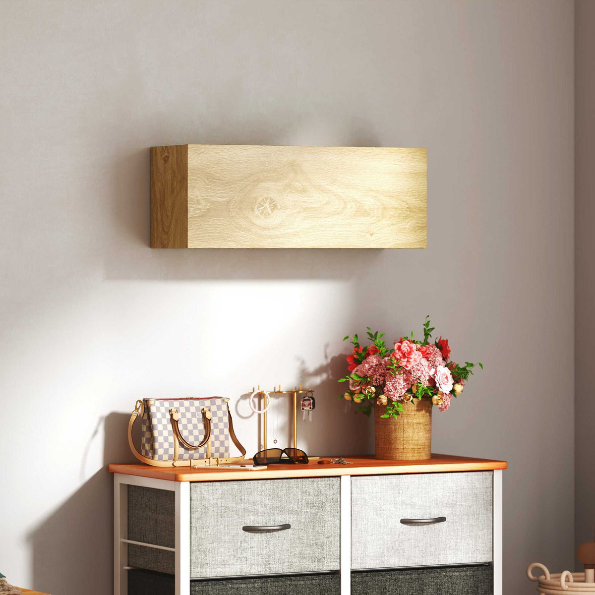 Armoire murale de salle de bain, meuble de rangement suspendu avec porte à charnières, 80 x 25 x 30 cm, bois naturel-7