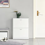 Armoire à Chaussures Meuble à Chaussures dim. 60L x 24l x 80H cm 2 Portes abattantes Blanc-6