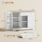 Buffet cuisine, meuble de rangement avec 3 portes, tiroir, étagères de porte et étagère réglable, 105x40x83cm, blanc-2
