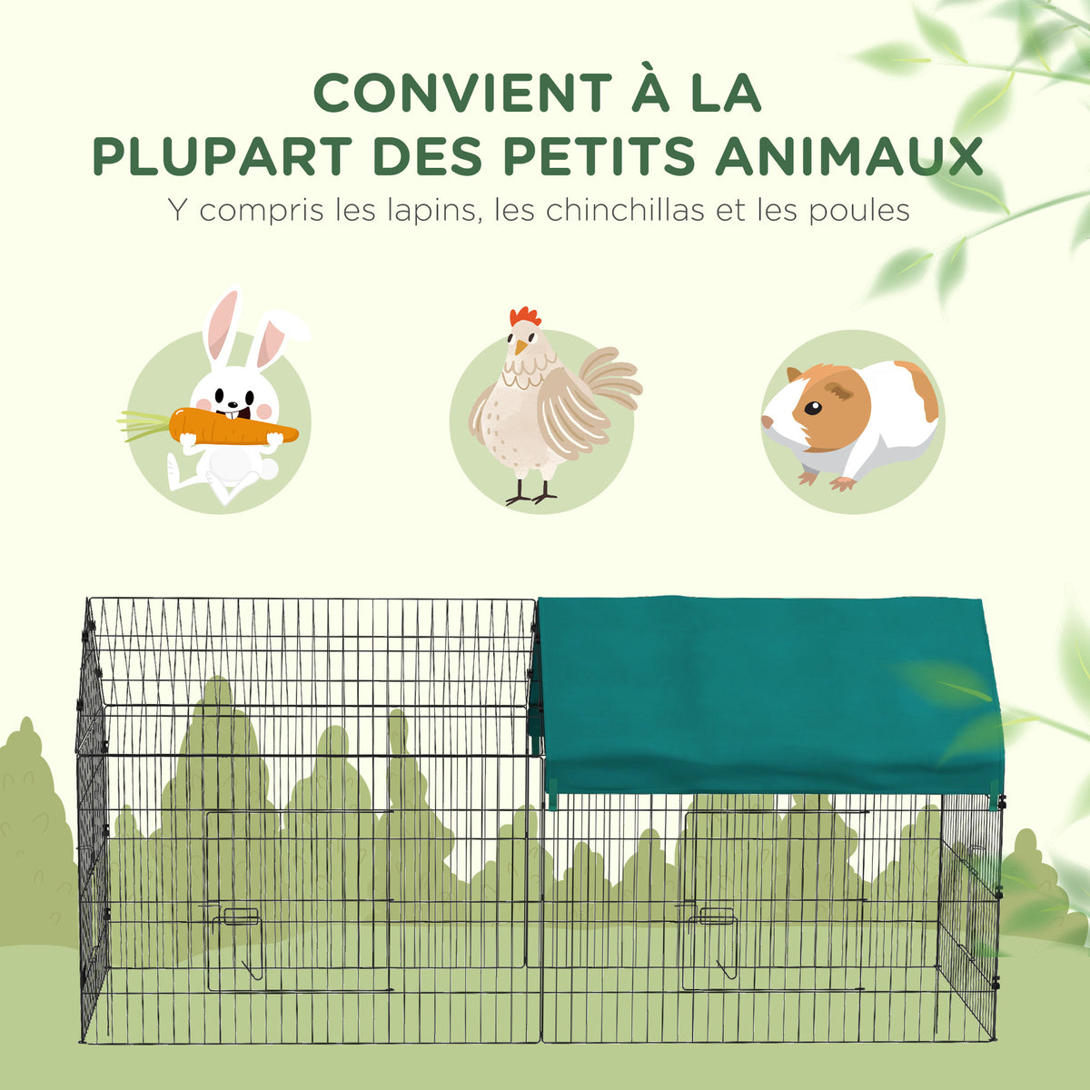 Parc enclos modulable acier avec bache pour lapins rongeurs petits animaux intérieur extérieur 220L x 85l x 103H cm-5