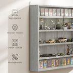 Vitrine murale pour objets de collection 4 étagère réglables en hauteur et 2 portes coulissantes 80 x 9,5 x 60 cm gris-5