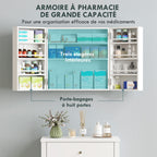 Armoire à pharmacie murale, armoire à médicaments avec double porte verrouillable 2 clés, 53x20x53cm, blanc-3