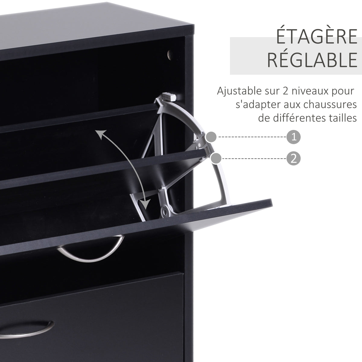 Armoire à Chaussures Meuble à Chaussures dim. 60L x 24l x 80H cm 2 Portes abattantes Noir-5