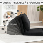 Fauteuil de sol canapé paresseux fauteuil convertible en lit inclinable 90° à 180° tissu - 70 x 72 x 56 cm - noir-4