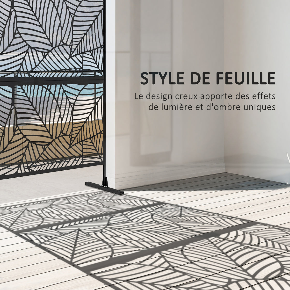 Panneau brise vue décoratif paravent extérieur noir à motif végétal en métal - 122 x 45 x 198 cm, noir-3