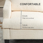 Canapé 2 places 120 cm avec coussins de dossier amovibles, tissu chenille pour salon, chambre, bureau, beige-3