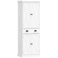 Buffet Haut Cuisine, Armoire de Cuisine avec 4 Portes, Tiroir et Étagères Réglables, Style Rustique, 62x38x173cm, Blanc-0