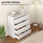Commode 4 tiroirs, meuble de rangement épuré pour chambre, intérieur, 80 x 39 x 95 cm panneau de particules blanc-4