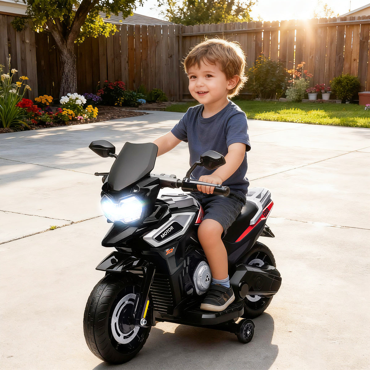 Moto électrique enfants 6 V, voiture électrique enfants avec roues d'entraînement, musique, effets lumineux, noir-9