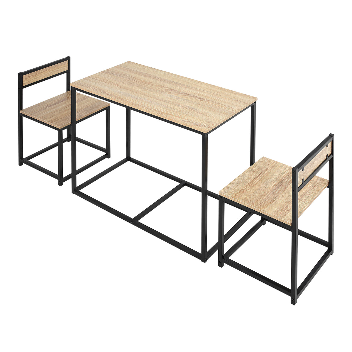 Ensemble Table et chaises de Salle à manger Set de 1 Table + 2 chaises encastrables pour Cuisine - métal Noir Aspect chêne Clair-9