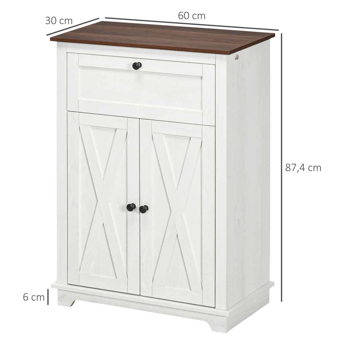 Meuble de rangement buffet multi-rangements 2 portes avec étagère réglable 1 tiroir, dim. 60L x 30P x 87,5H cm-2