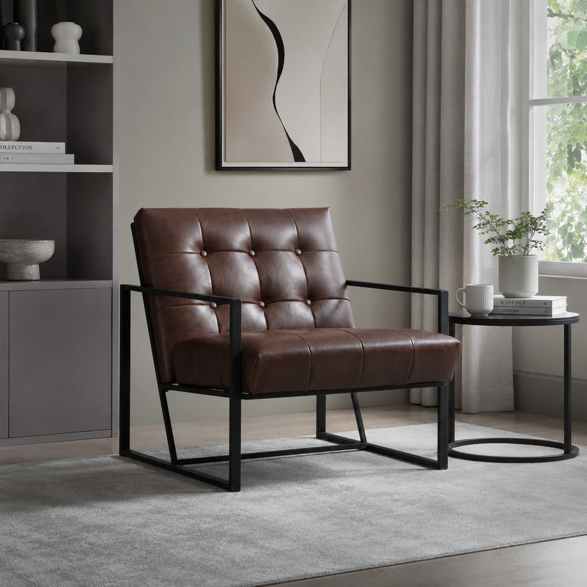 Fauteuil de salon Chesterfield Fauteuil Relax Assise Dossier capitonnés Structure métal Noir revêtement synthétique Chocolat-6
