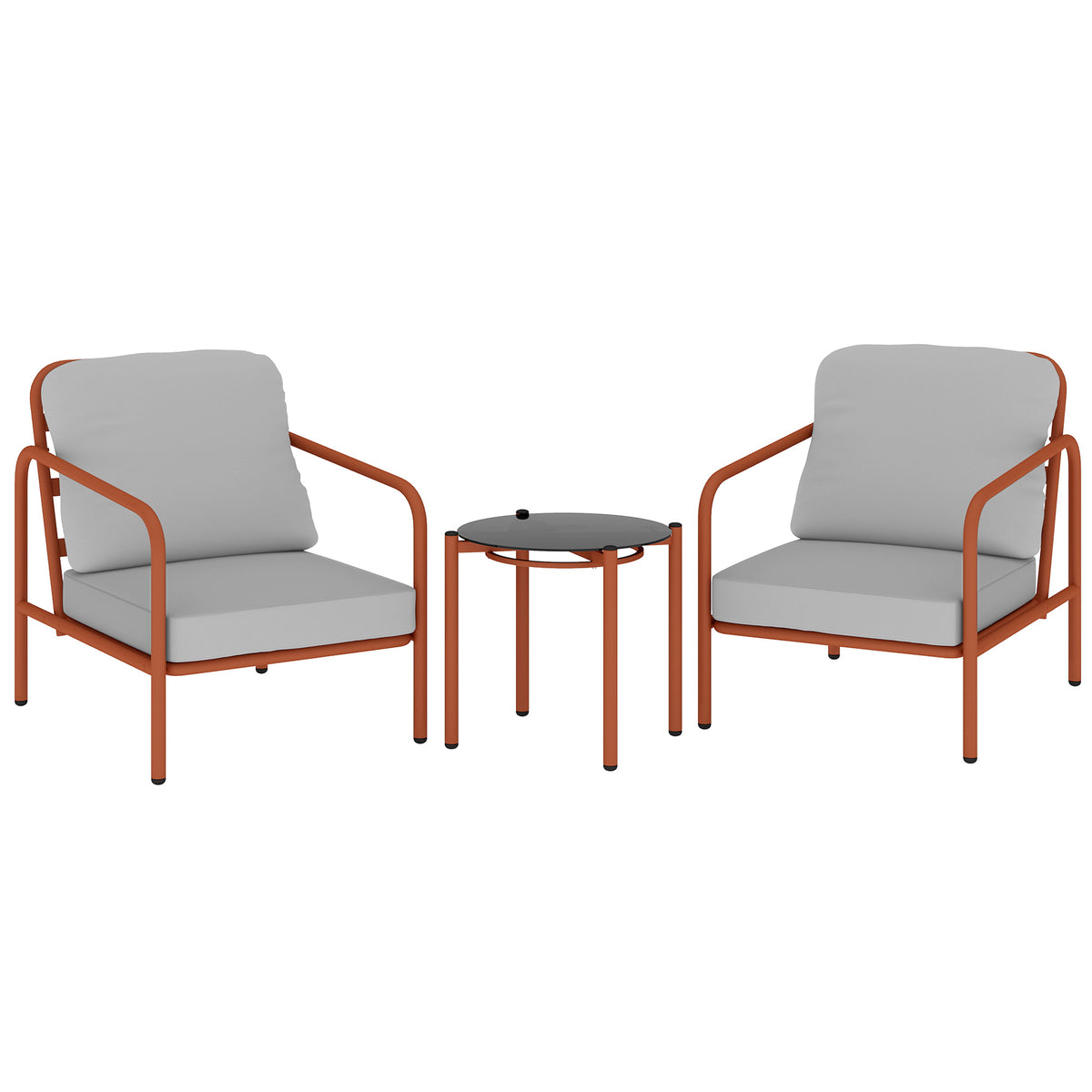 Salon de Jardin 3 Pièces, 2 Fauteuils, 1 Table Basse, Coussins Épais, Plateau en Verre Trempé, 63x77x76cm, Rouge Vineux-0